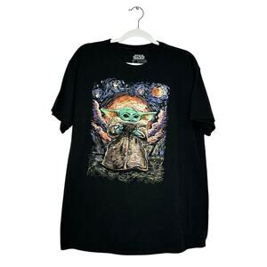 Starry Night Star Wars Gorgu Child Baby Yoda Mandalorian T-Shirt Large Van Gogh